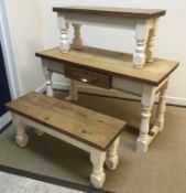 A modern pine kitchen table in the Victorian manner,