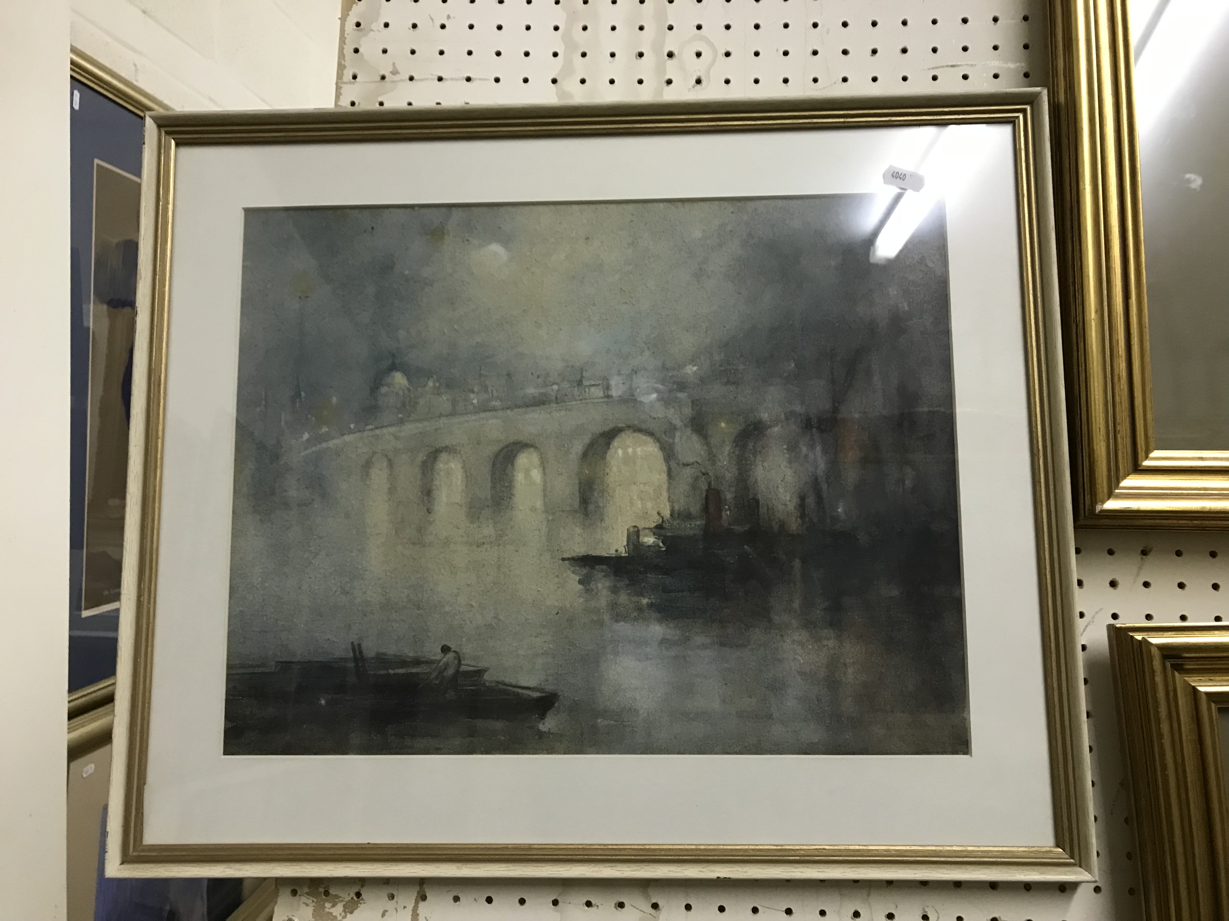 BERTHA COCKERAM "Study of bridge over the Thames in London", watercolour heightened with white, - Image 2 of 2