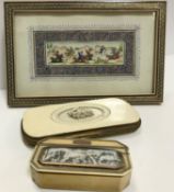 A 19th Century ivory and hinge lidded box of elongated octagonal form with yellow metal mounts and