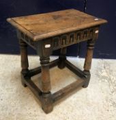 A 20th Century joined oak stool in the 17th Century style,