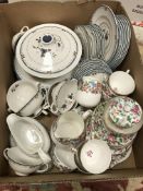 A box containing Royal Doulton Old Colony dinner wares including vegetable tureen and cover,