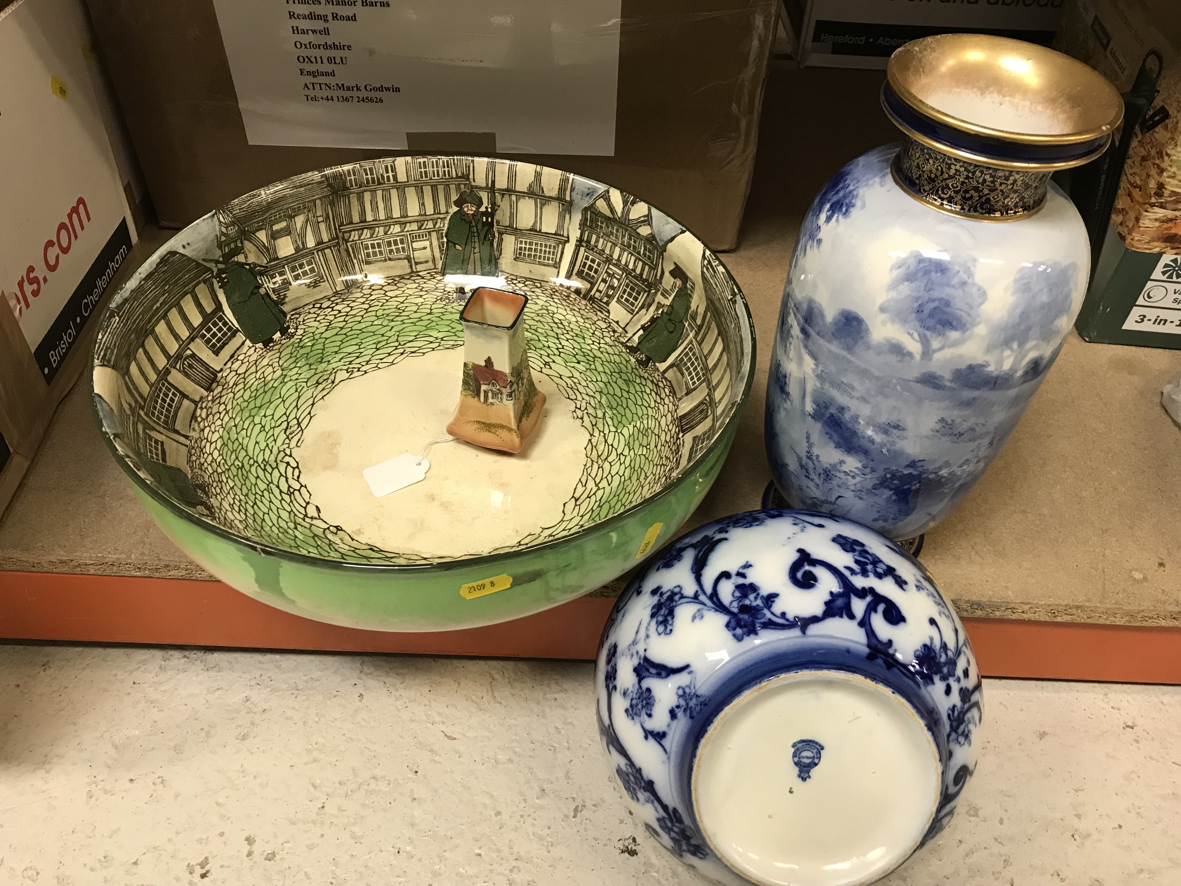 A Royal Doulton blue and white vase decorated by Kelsall, Ridgeway's Gainsborough flow blue bowl, - Image 3 of 15