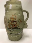 An art pottery ribbed jug with sailing boat decoration by Boyd England, No'd.