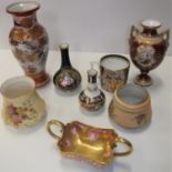 A collection of various small china wares to include Coalport red ground vase with hand painted
