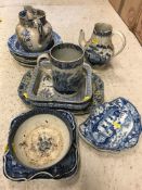 A collection of various 19th Century blue and white china including a pearl ware mug decorated with