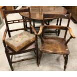 A 19th Century East Anglian elm and fruitwood carver chair, an Oxford bar back carver chair,