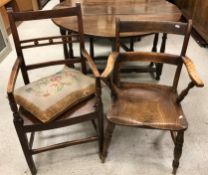 A 19th Century East Anglian elm and fruitwood carver chair, an Oxford bar back carver chair,