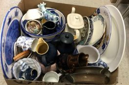 Three boxes of various china wares to include various Continental pottery bowls and dishes,
