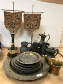 A collection of various metal wares to include 19th Century brass pestle and mortar 11.