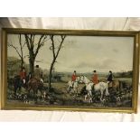 J DENNISON "Huntsmen on horseback and hounds in landscape" oil on canvas,