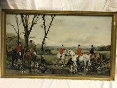 J DENNISON "Huntsmen on horseback and hounds in landscape" oil on canvas,