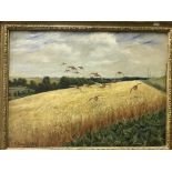 G PAICE “A Covey of Thirteen English Partridge Over Cornfield”, oil on canvas,