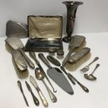 A George V cased silver mounted manicure set (by W I Broadway & Co.