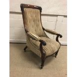 A William IV / early Victorian mahogany framed open arm chair,