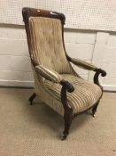 A William IV / early Victorian mahogany framed open arm chair,