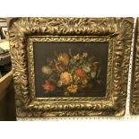 A pair of decorative prints in the Dutch style, housed in 19th Century style gilt frames,