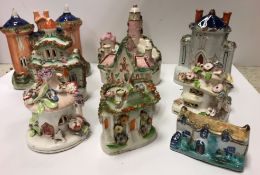 Nine various Staffordshire and other cottage ornaments including 20th Century "Grace Darling"