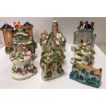 Nine various Staffordshire and other cottage ornaments including 20th Century "Grace Darling"