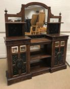 A Victorian walnut and inlaid side cabinet with mirrored superstructure over central open shelving