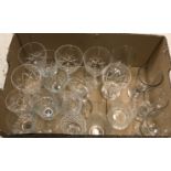 Five boxes of various cut and other glass drinking glasses, water jugs,