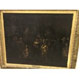 AFTER REMBRANDT "The Night Guard (or Night Watch)" oil on canvas, unsigned in gilt,