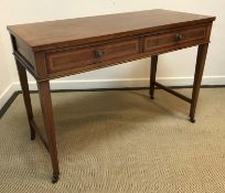 An Edwardian Sheraton Revival side table, the plain top over two satinwood banded drawers,