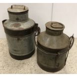 Two vintage style milk churns, one approx 44 cm high,