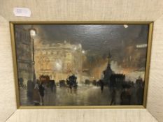 GEORGE HYDE POWNALL (Australian 1876-1932) "Piccadilly Circus at night", oil on board,