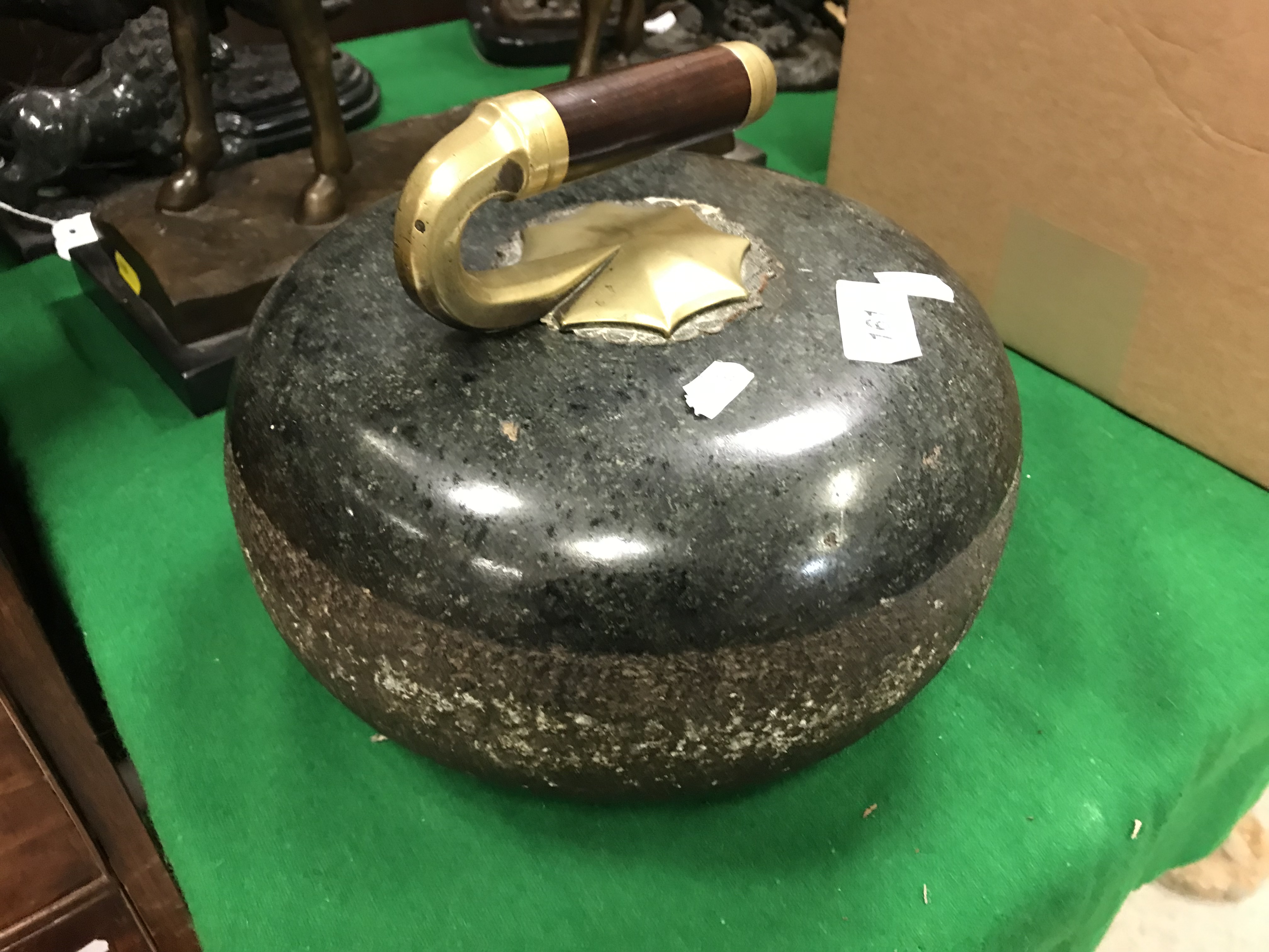 A pair of vintage turned rosewood and brass handled curling stones 25 cm diameter x approx. - Image 2 of 32