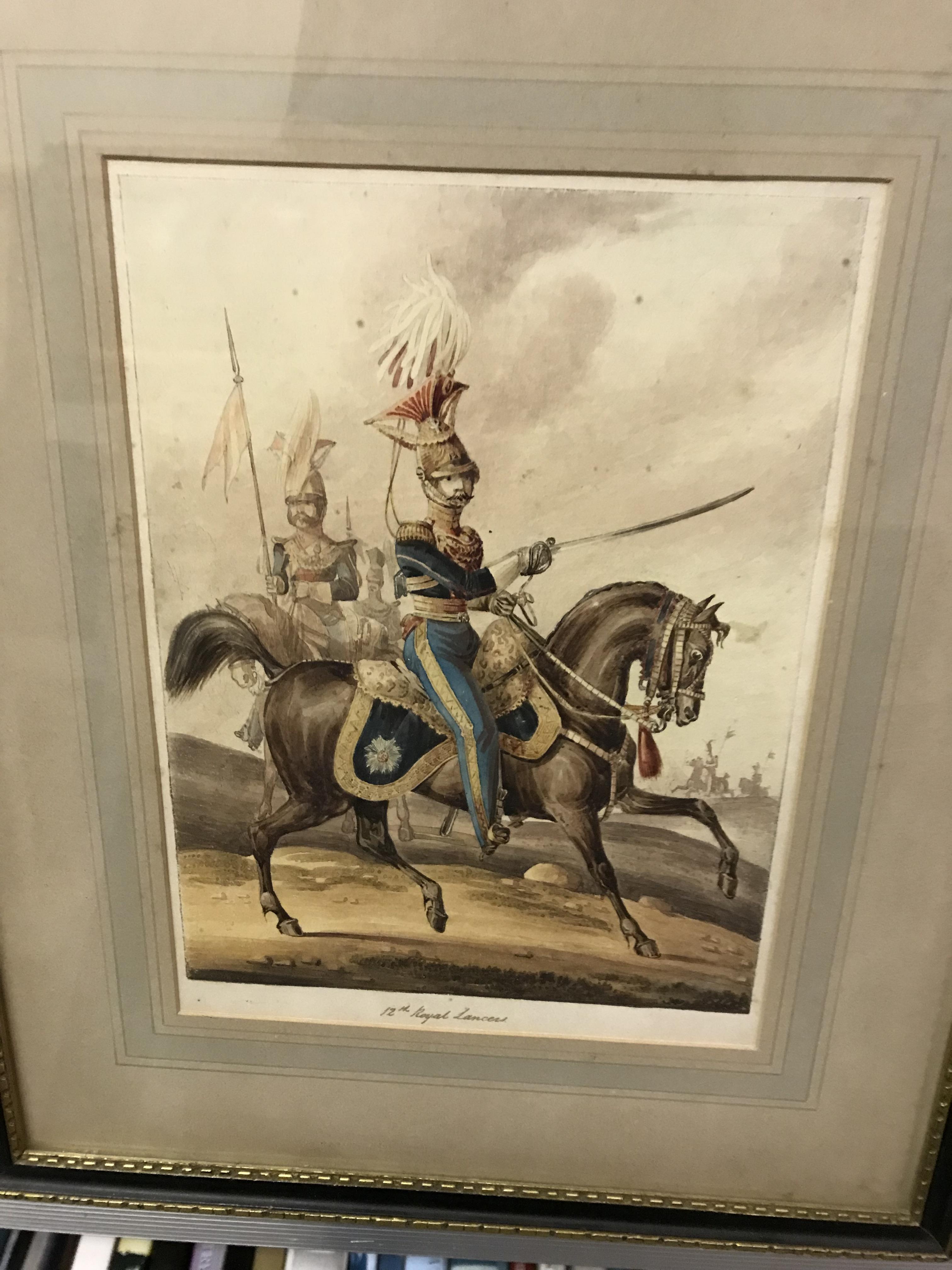 A collection of watercolours and engravings relating to the 12th Royal Lancers Regiment to include - Image 5 of 6