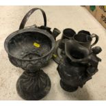 A collection of various metal ware to include a Charles Perron pewter water jug decorated in high