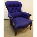 A Victorian button back salon chair with show frame,