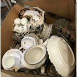 Three boxes of various china wares to include Royal Worcester Harvest Ring tea wares,