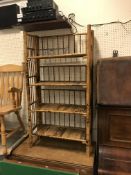 A set of three beech kitchen chairs, two various 19th Century panel seated chairs,