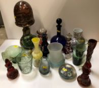 A collection of various mainly Continental coloured glasware including paperweight,