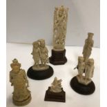 A collection of six various carved soapstone ornaments including two panels of boats and figures,