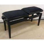 A moden black lacquered duet piano stool with twin adjustable seats, 95.