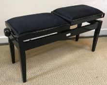 A moden black lacquered duet piano stool with twin adjustable seats, 95.