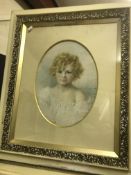 EMILY BARNARD "Geoffrey Reeves", portrait study of young child, pastel, oval,