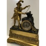 A 19th Century gilt brass cased figural mantel clock,
