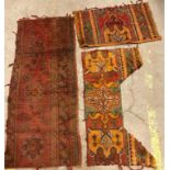 A collection of twelve various Ushak rug fragments in orange and green colour,