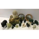 A collection of various objets de vertus including a Chinese patinated bronze figure of a boar with