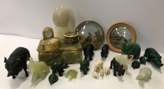 A collection of various objets de vertus including a Chinese patinated bronze figure of a boar with