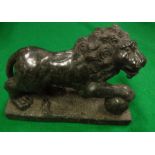 A 19th Century Italian carved marble Medici lion figure with paw raised upon a ball 15 cm long x 10.