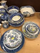 A large collection of blue and white pottery wares to include a late 18th / early 19th Century matt