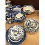 A large collection of blue and white pottery wares to include a late 18th / early 19th Century matt