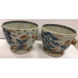 A pair of 19th Century Chinese Imari bowls or ice pails under glazed in blue over glazed in oxide