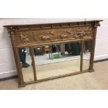 A 19th Century gilt framed overmantel mirror with Classical relief decoration to the top,