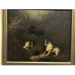 EDWARD ARMFIELD (1817-1896) "Terriers by fox hole", study of dogs, oil on canvas,