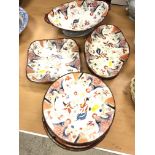 A 19th Century English glazed pottery Japan pattern dessert service comprising oval pedestal bowl,